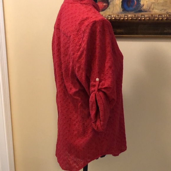 ❤️ Lauren Classic high neck, roll button up sleeves cotton embroidered pin hole - Picture 7 of 12